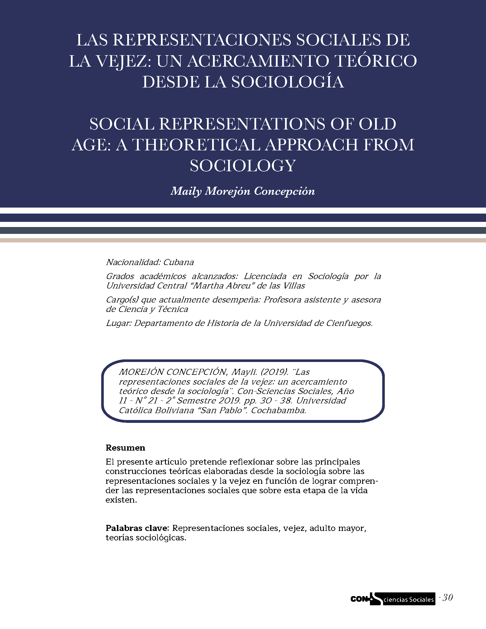 Las representaciones sociales de la vejez: un acercamiento teórico desde la sociología