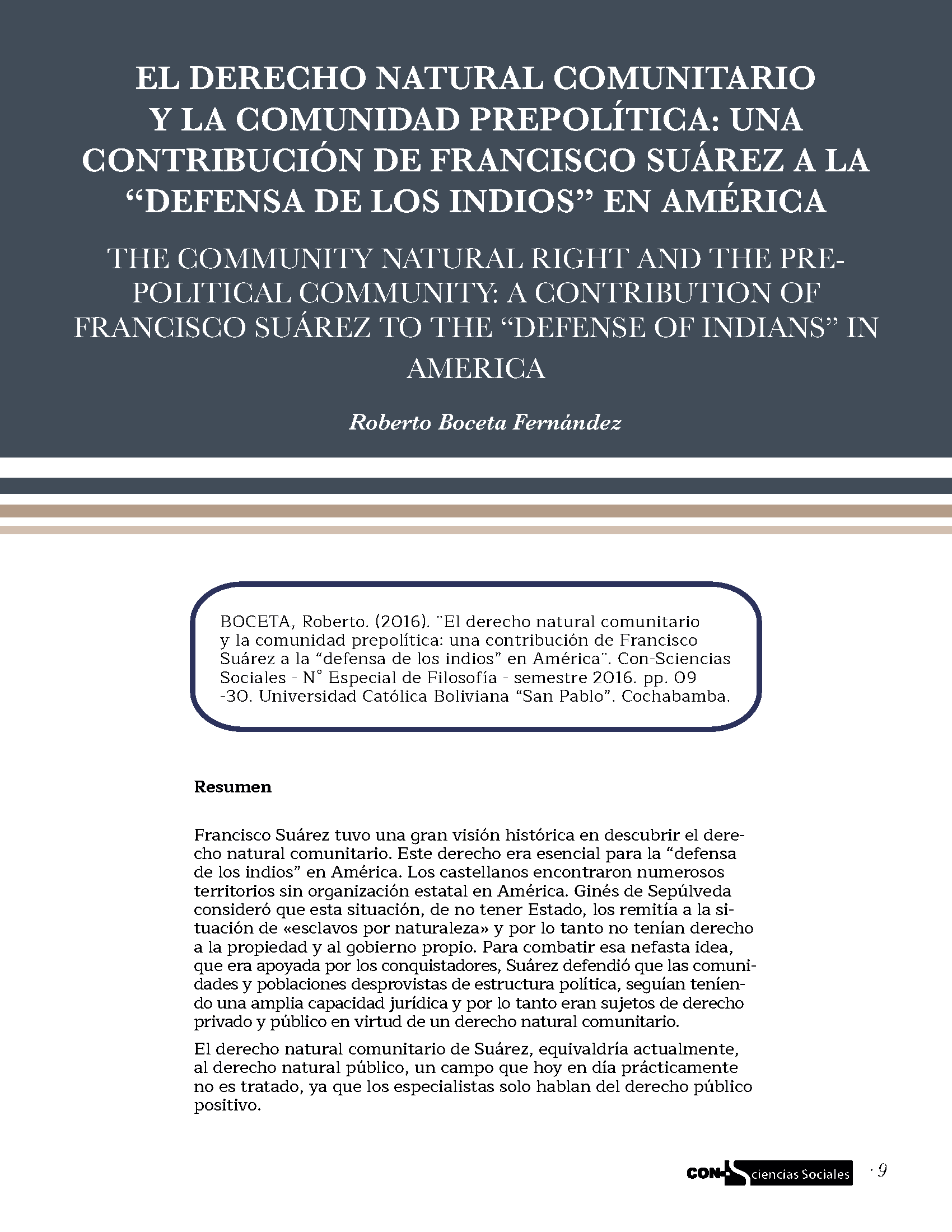 El derecho natural comunitario y la comunidad prepolítica: una contribución de Francisco Suárez a la “defensa de los indios” en América