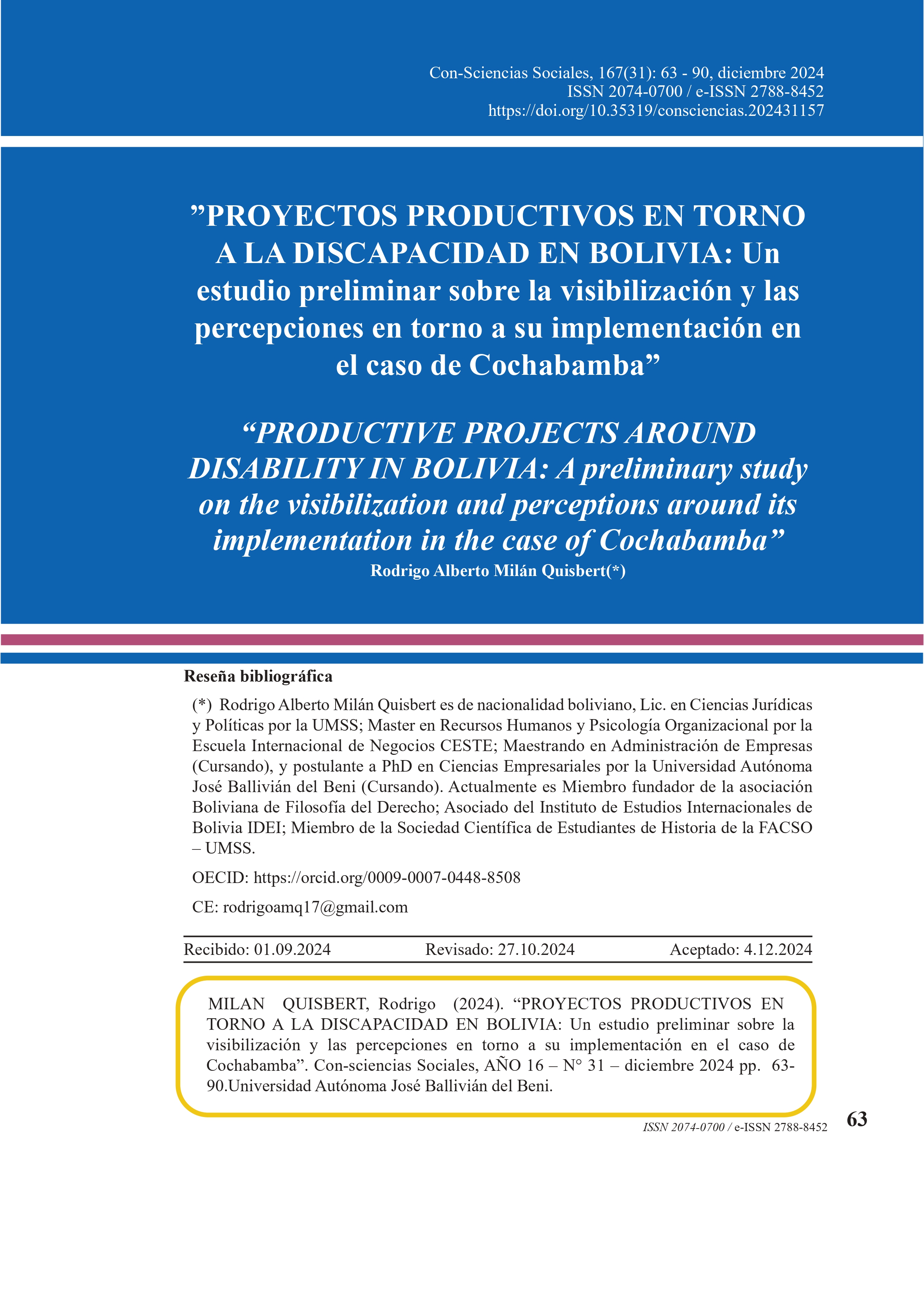 Proyectos productivos en torno a la discapacidad en Bolivia