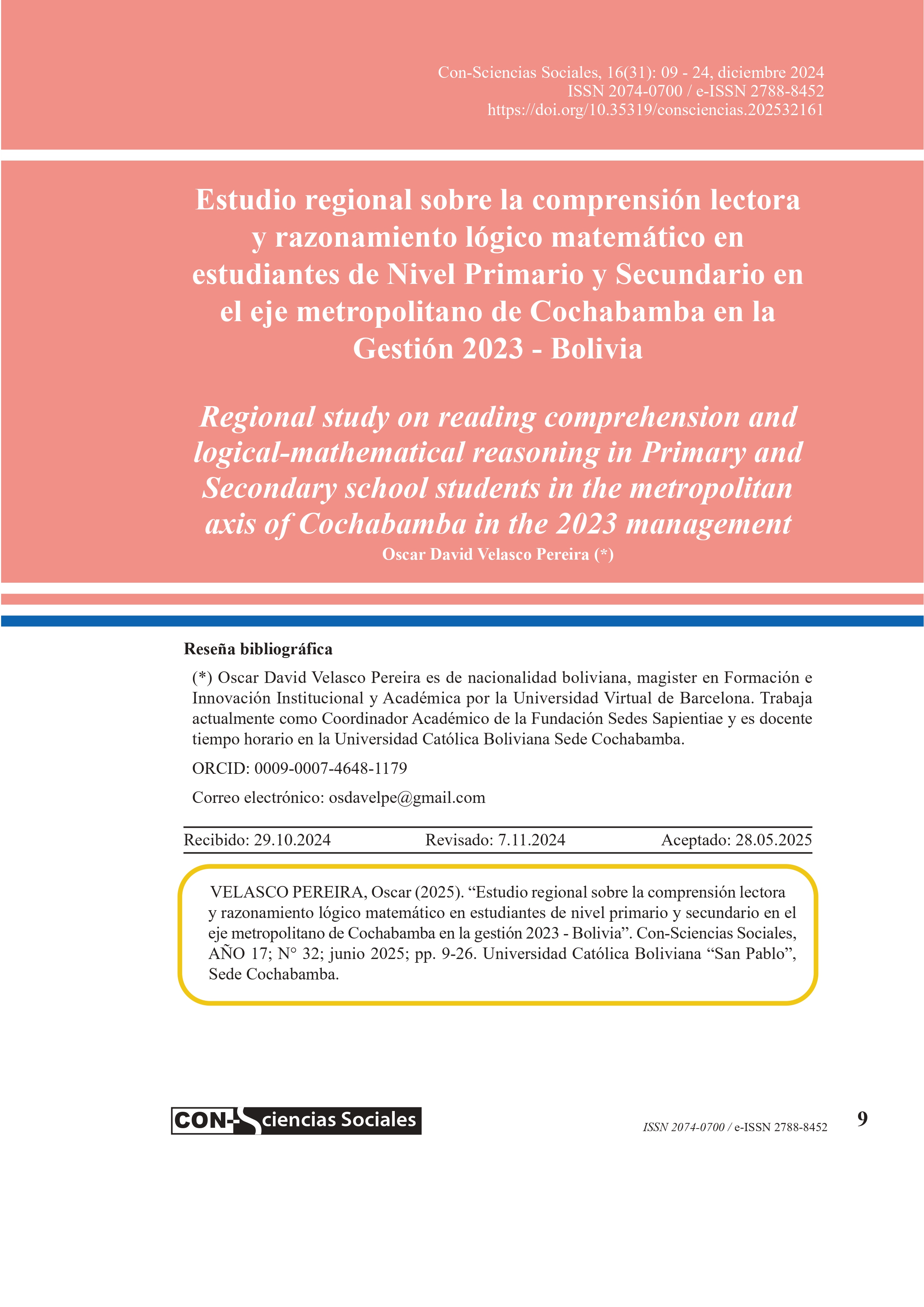 Regional study on reading comprehension and logical-mathematical reasoning in primary and secondary school students