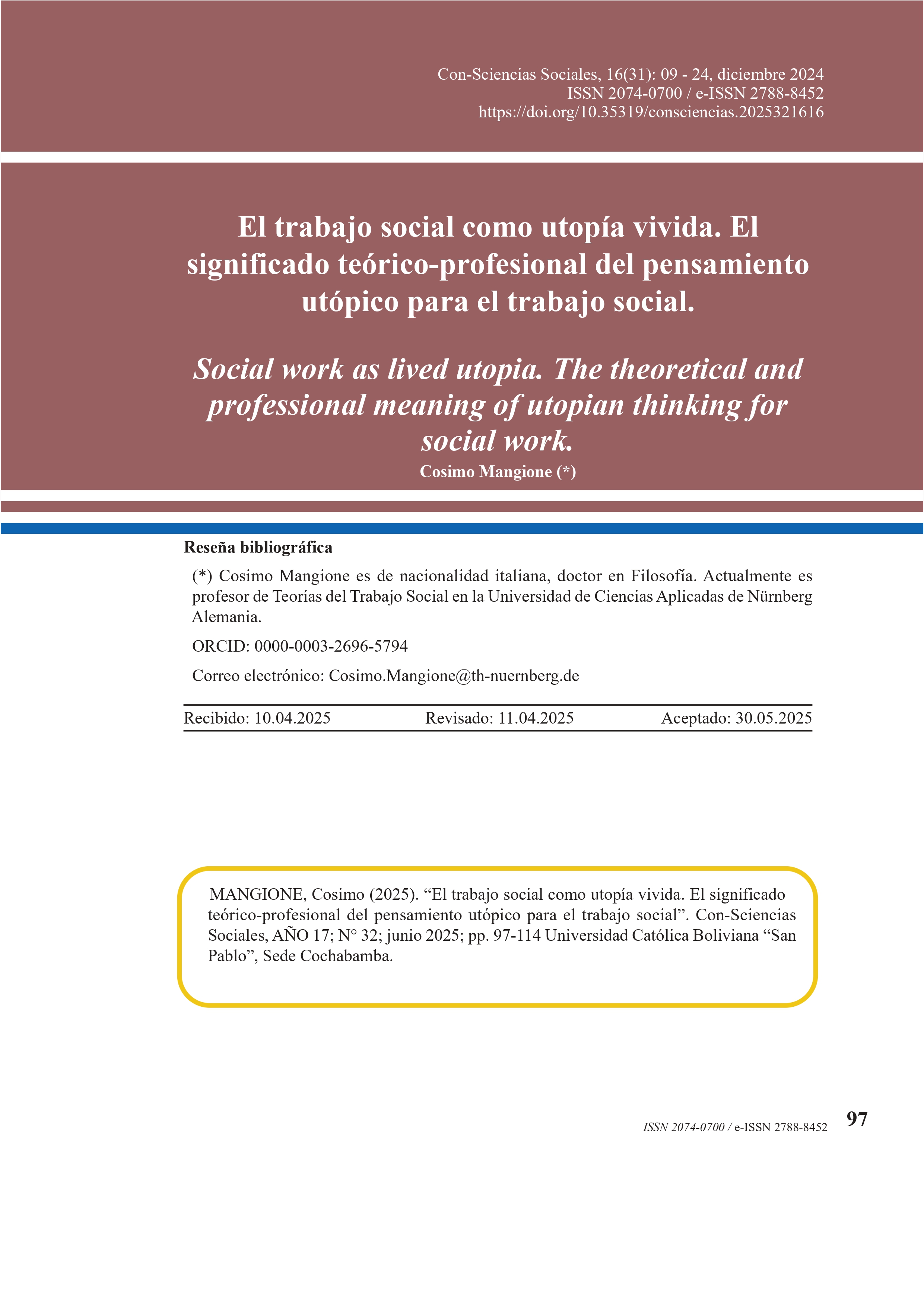 Social work as lived utopia. The theoretical and professional meaning of utopian thinking for social work