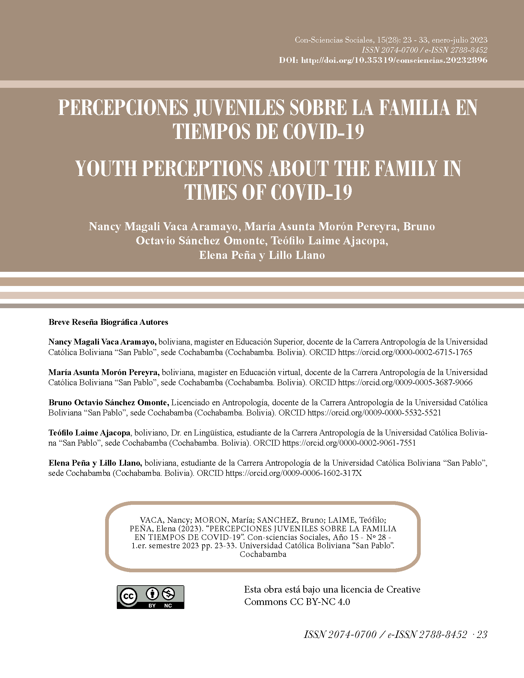 Percepciones juveniles sobre la familia en tiempos de COVID-19